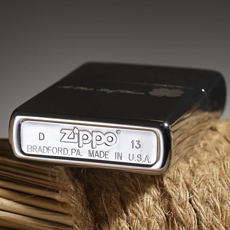 ZIPPO之宝200MP-四叶草拉丝镀铬 防风打火机专柜正品图片