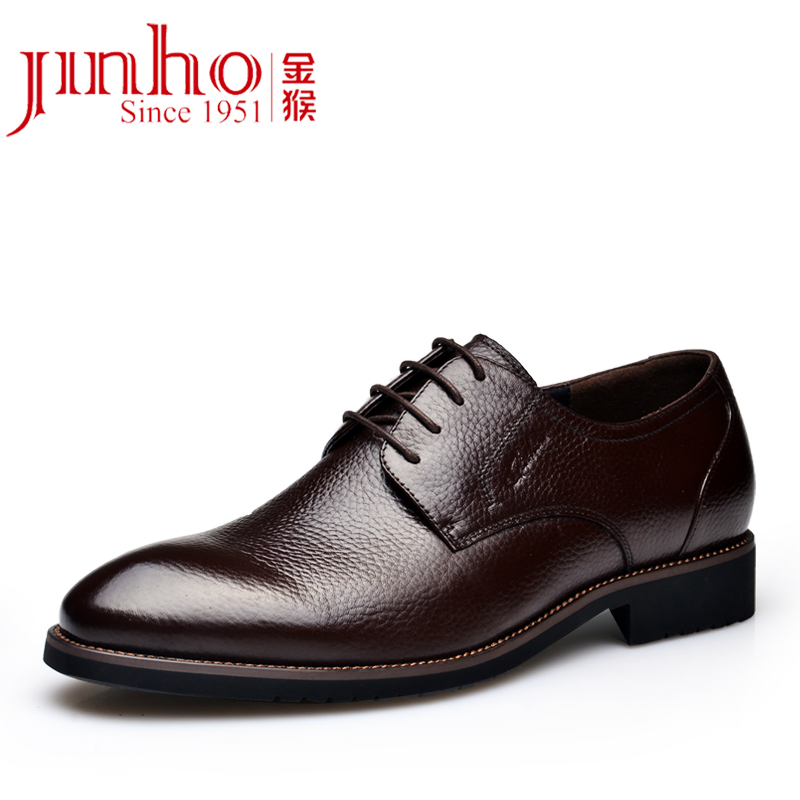 金猴 Jinho 男士商务鞋 牛皮系带橡胶底 Q29121A 黑色 41码