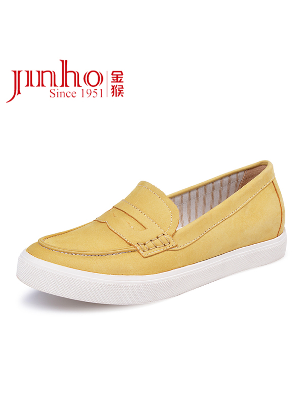 金猴 Jinho 平底低跟女皮鞋 牛磨砂乐福鞋M50213C 橙色 36码