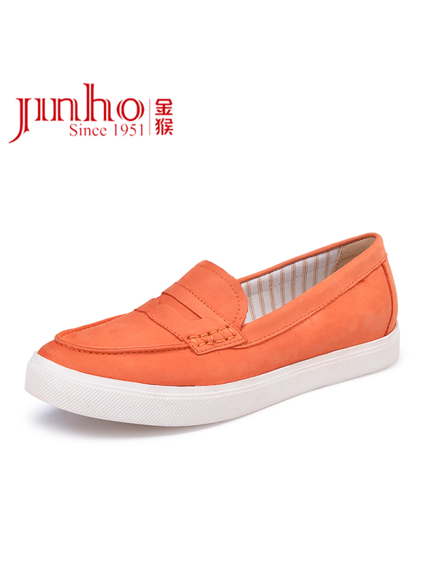 金猴 Jinho 平底低跟女皮鞋 牛磨砂乐福鞋M50213C 橙色 36码