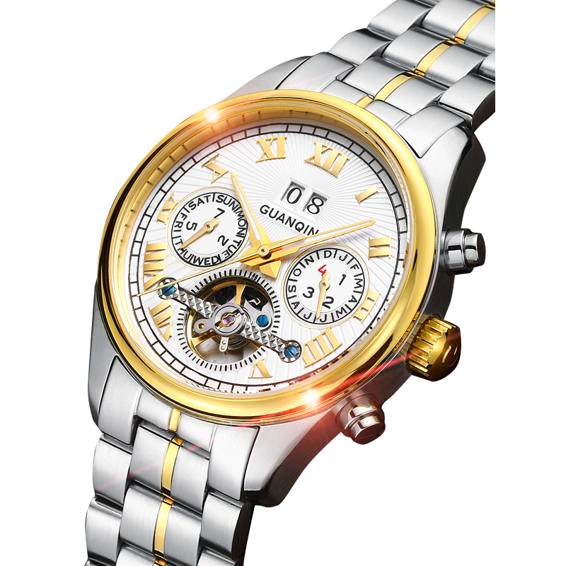 冠琴新款正品手表男士精钢带防水腕表镂空全自动机械表男表手表