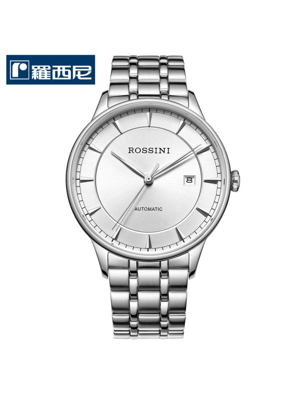 罗西尼（ROSSINI）手表 男士机械表 男 时尚 正装 休闲 日历 学生 防水 金属 钢带 517781