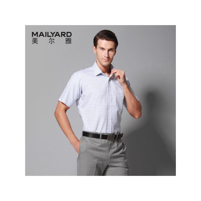 美尔雅（MAILYARD）短袖衬衫男 纯棉商务男士衬衣 时尚休闲男式条纹短衬 217