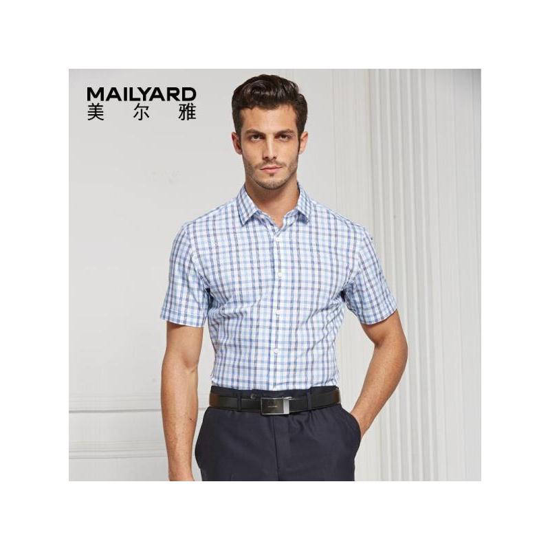美尔雅（MAILYARD）短袖衬衫男格子修身 商务休闲百搭短袖衬衣 上班短衬 256