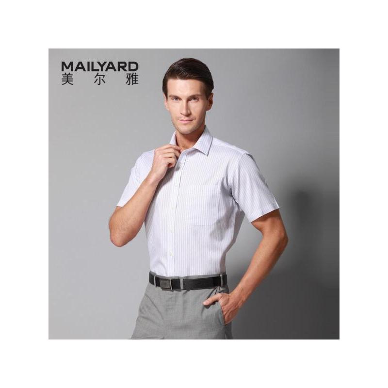 美尔雅（MAILYARD）短袖衬衫男 纯棉商务修身男士衬衣 男式休闲条纹短衬衣 223