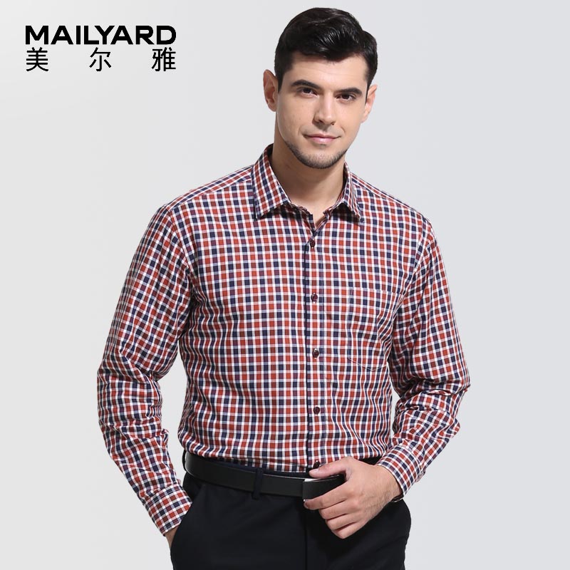 美尔雅（MAILYARD）保暖衬衫 纯棉商务休闲男士长袖格 男式夹棉加厚衬衣 433