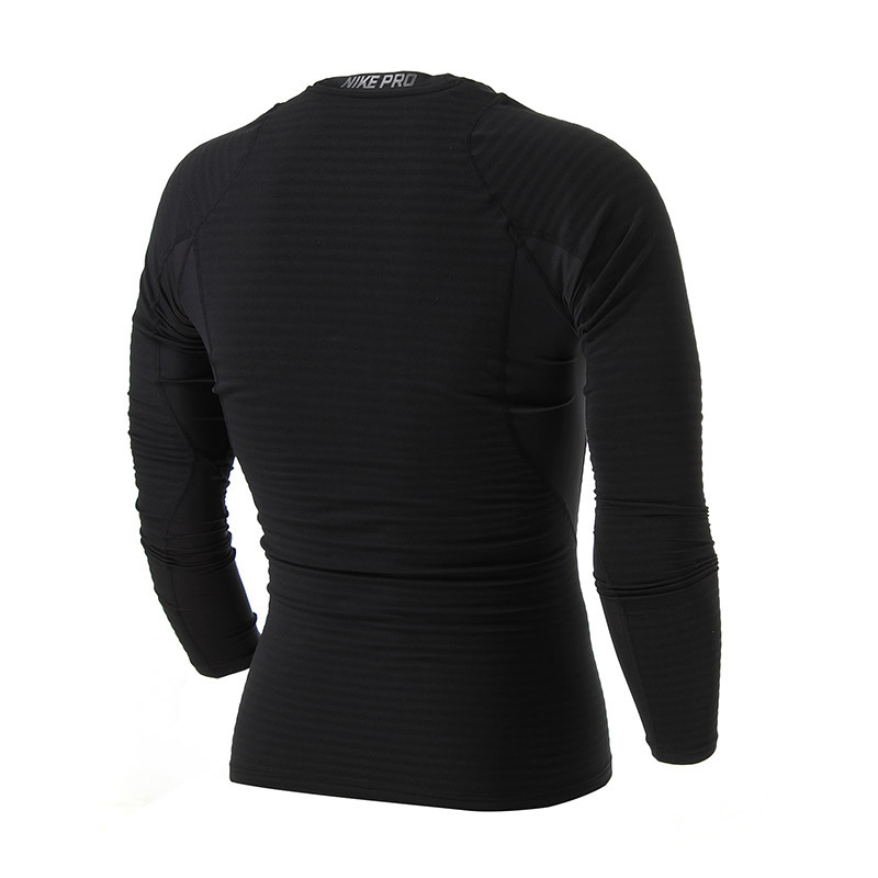 NIKE耐克男装健身训练弹力紧身衣运动长袖T恤725030 黑色 S