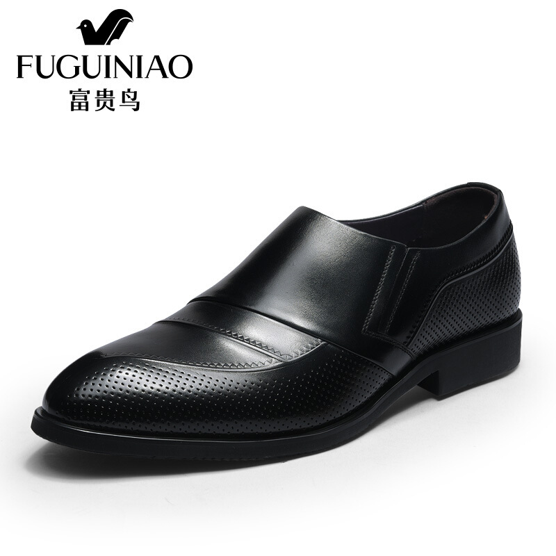 富贵鸟（FUGUINIAO）2018新品头层牛皮尖头套脚商务正装皮鞋简约雕花男鞋子