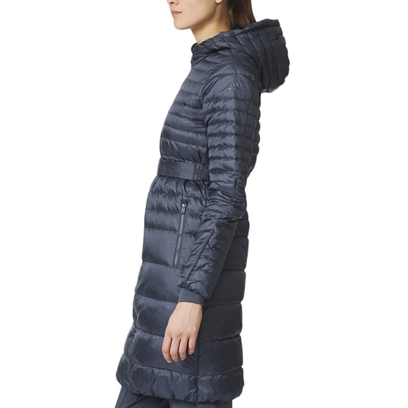 阿迪达斯羽绒服女17冬季休闲运动保暖连帽长款大衣外套-AP8694