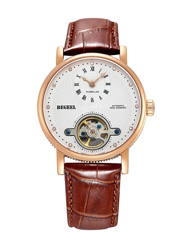 宾爵（BEGEEL）手表 飞轮系列机械男士手表 罗马刻度真钻系列全自动机芯腕表