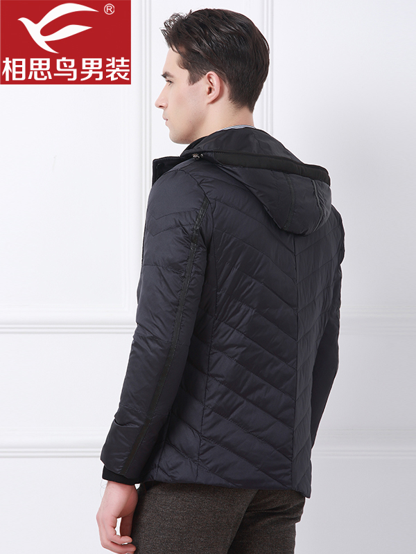 红豆相思鸟男装连帽款罗纹袖口羽绒服
