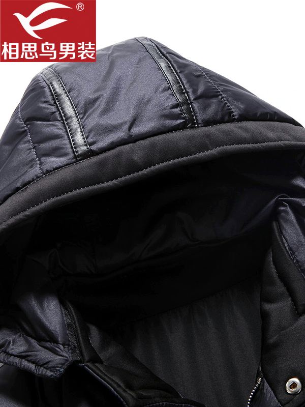 红豆相思鸟男装连帽款罗纹袖口羽绒服