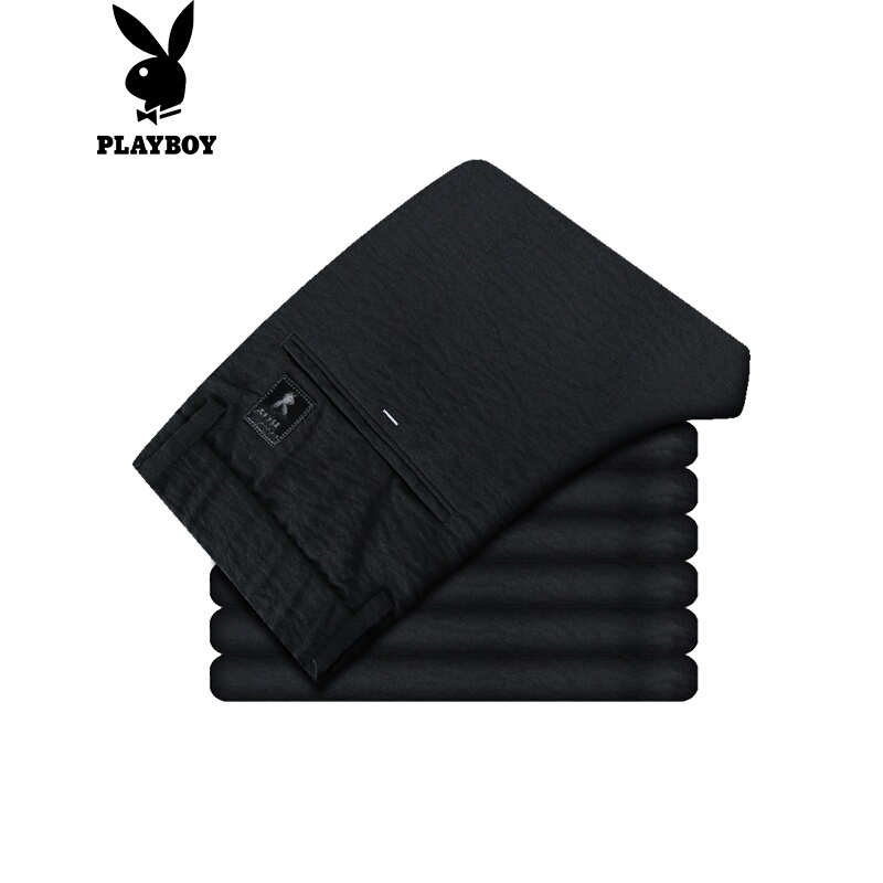 花花公子(PLAYBOY)正品2017男装款商务休闲时尚休闲裤修身直筒长裤男士黑色