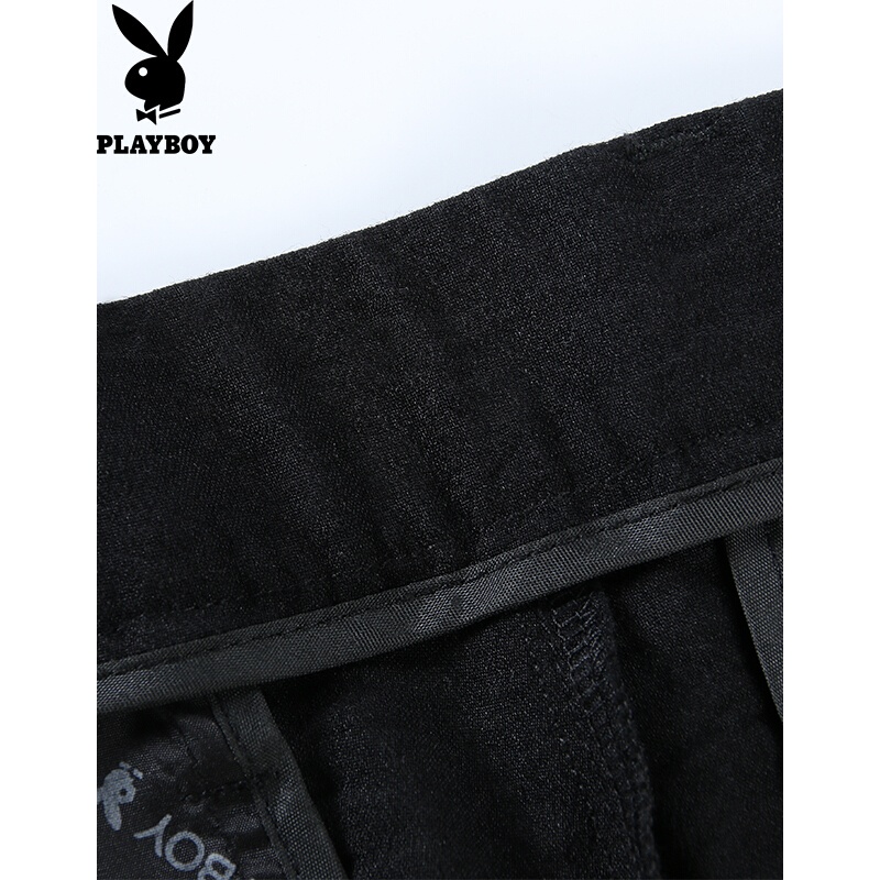 花花公子(PLAYBOY)正品2017男装款商务休闲时尚休闲裤修身直筒长裤男士黑色