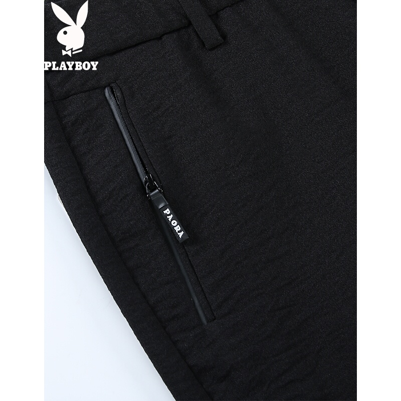 花花公子(PLAYBOY)正品2017男装款商务休闲时尚休闲裤修身直筒长裤男士黑色