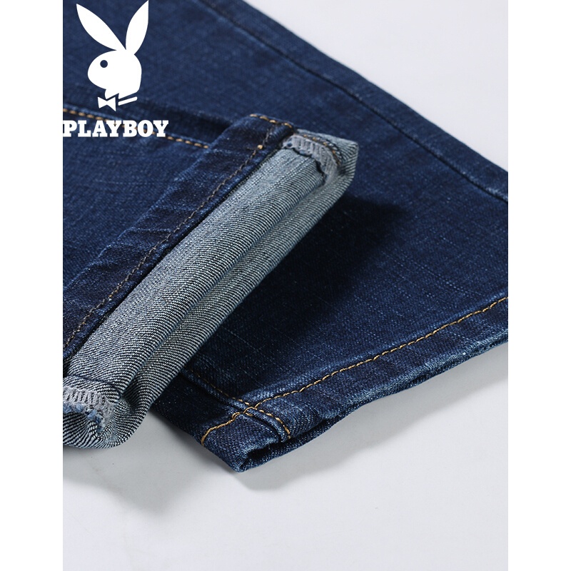 花花公子(PLAYBOY)牛仔裤男绣花磨毛时尚休闲青年长裤子修身个性直筒裤子男蓝色