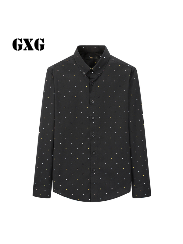GXG男装冬季男士时尚休闲青年流行黑色修身长袖衬衫_1