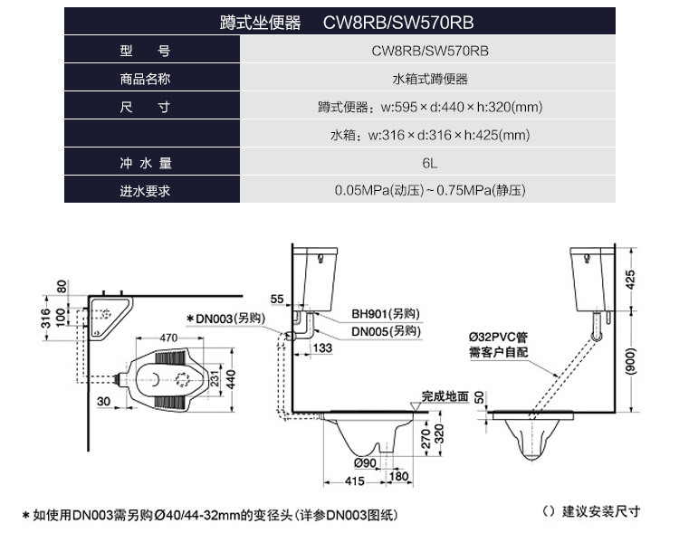 toto洁具卫浴 cw8rb蹲便器 后进水前排水式 蹲坑 蹲厕