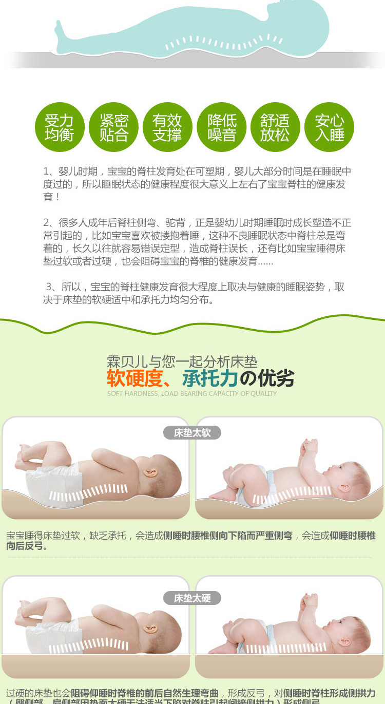 霖贝儿(LINBEBE)3D芦荟面料婴儿乳胶床垫双面可用椰棕床垫宝宝床垫新生儿冬夏两用儿童床垫 绿色 120*60