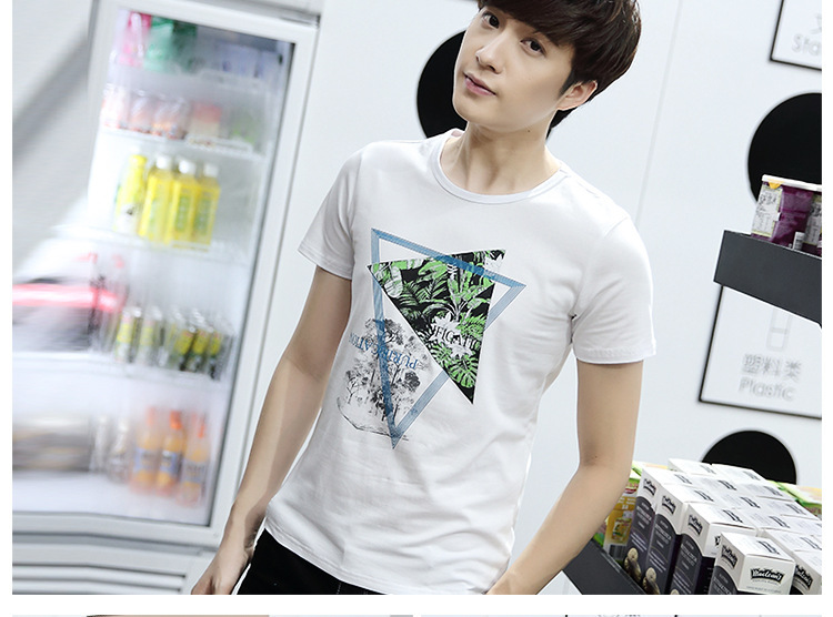 UYUK鹿晗同款2017新款短袖T恤男圆领印花宽