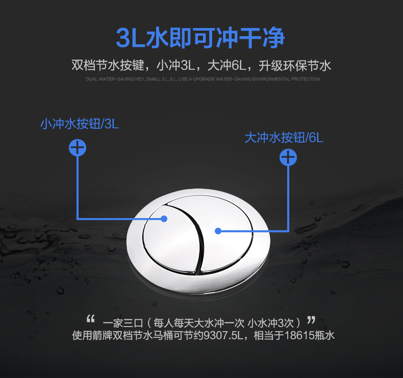 箭牌卫浴ARROW 直冲式马桶 缓降盖板座便器 节水连体坐便器 400MM AB1287