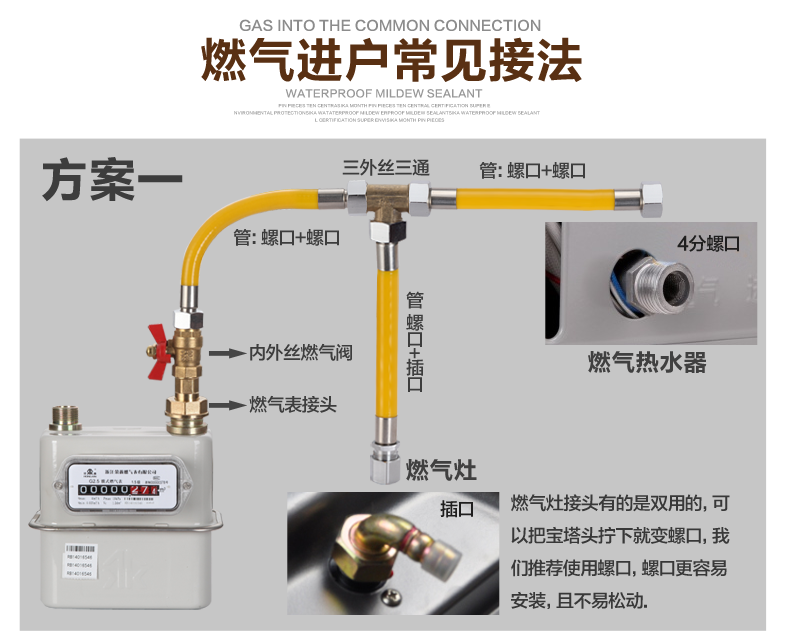 家奕凯 304不锈钢燃气管煤气管天然气热水器埋