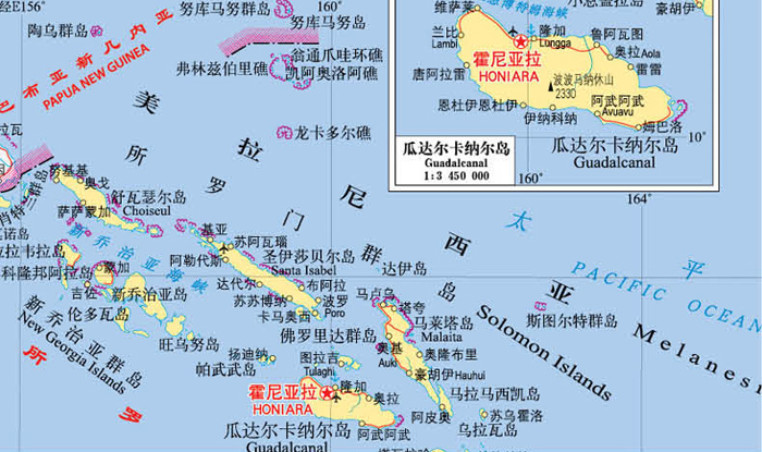 世界分国地图巴布亚新几内亚太平洋主要岛屿