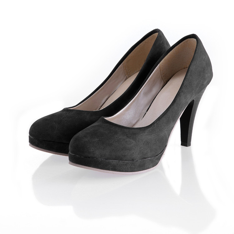 韩版甜美黑粉色细跟高跟鞋春秋女圆头浅口防水