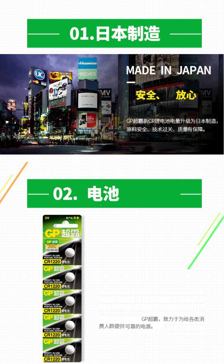 GP超霸3V纽扣电池CR1220 日本原装进口钮扣锂电子电池 5粒/卡装