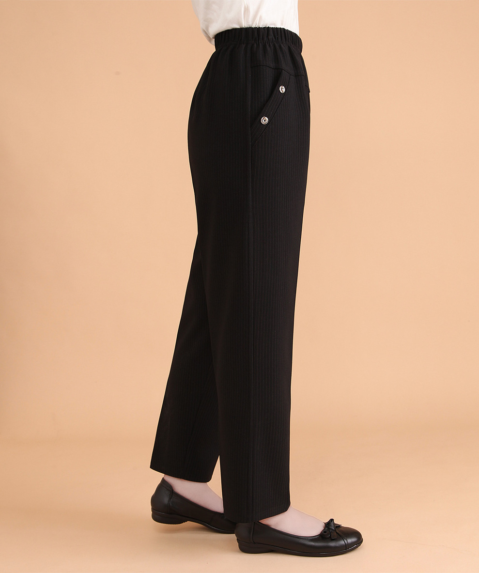 春秋中老年棉麻休闲裤女松紧腰高腰直筒裤妈妈