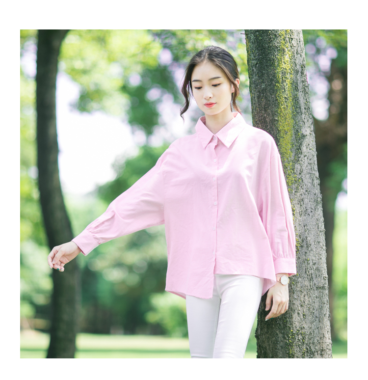 2017秋季新款翻领细竖条纹蝙蝠长袖衬衫女不