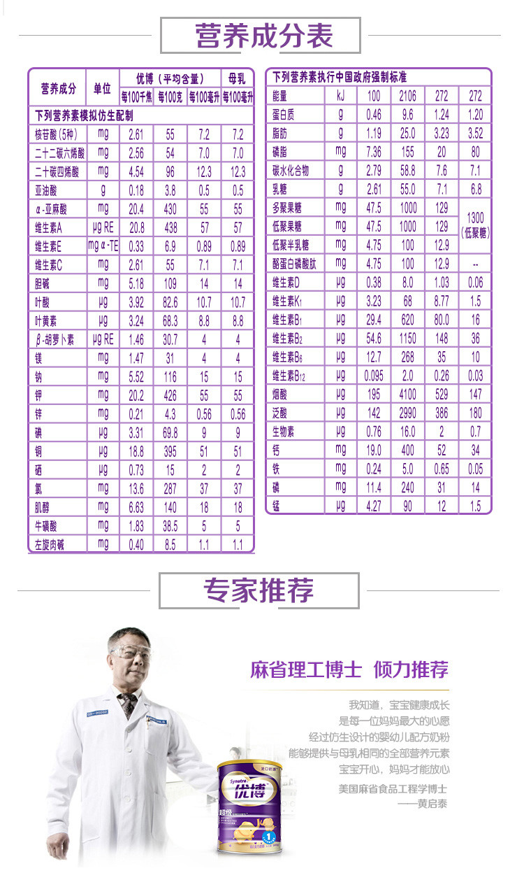 圣元超级优博1段适度水解配方婴幼儿奶粉900g/克