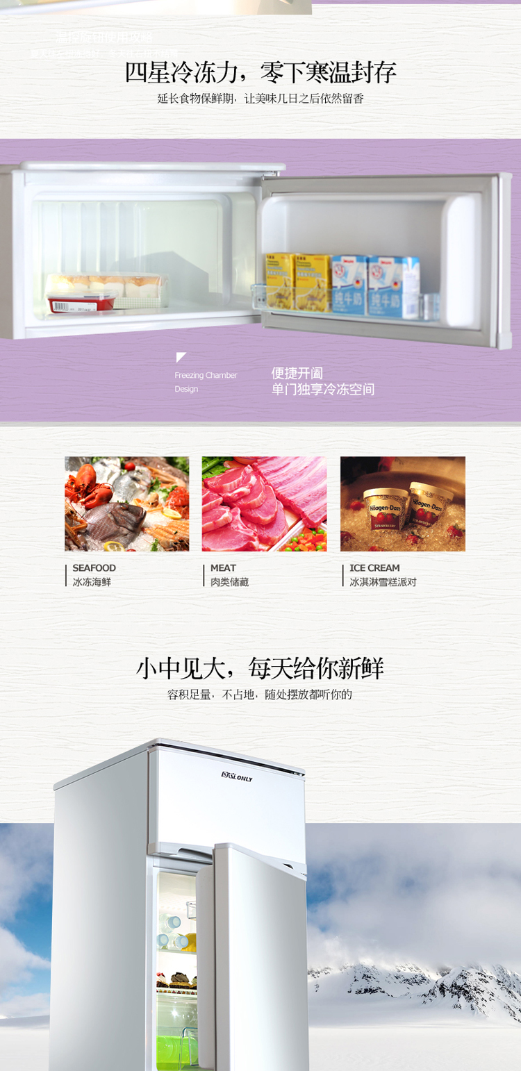 欧立(ONLY) BCD-88 小冰箱家用节能 小型冰箱双门冷藏冷冻电冰箱