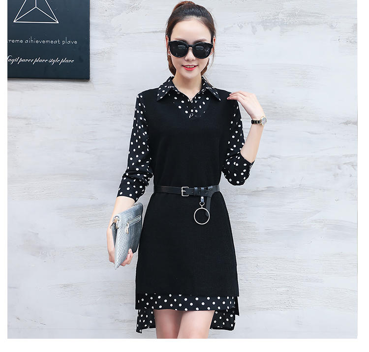 欧天娜2017春夏新款韩版连衣裙两件套长袖衬