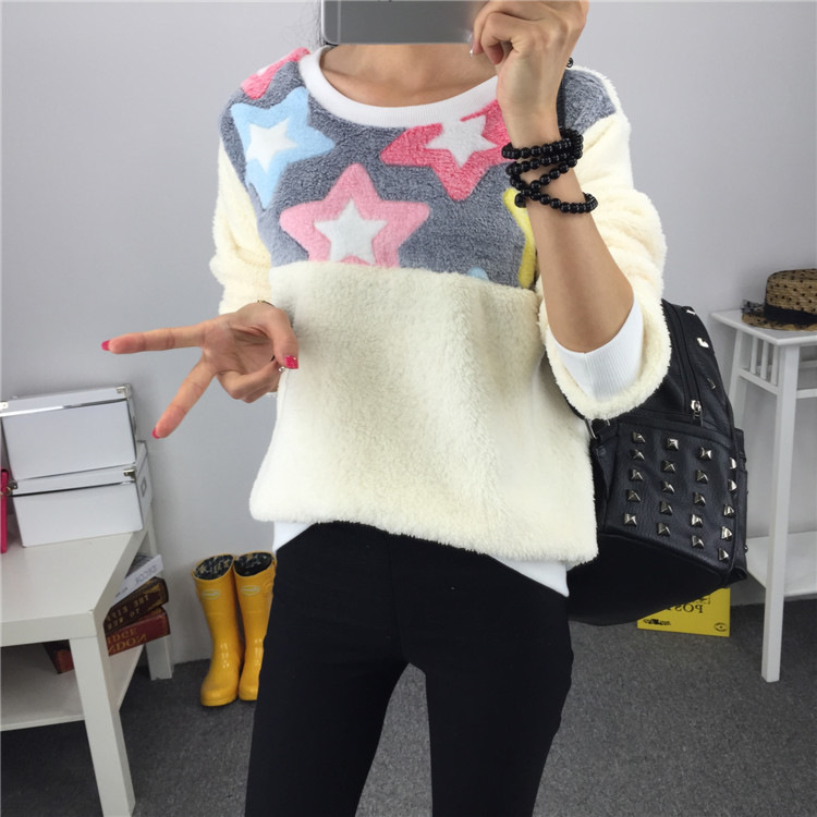 韩雪青青2016新款保暖打底加绒圆领毛衣女上