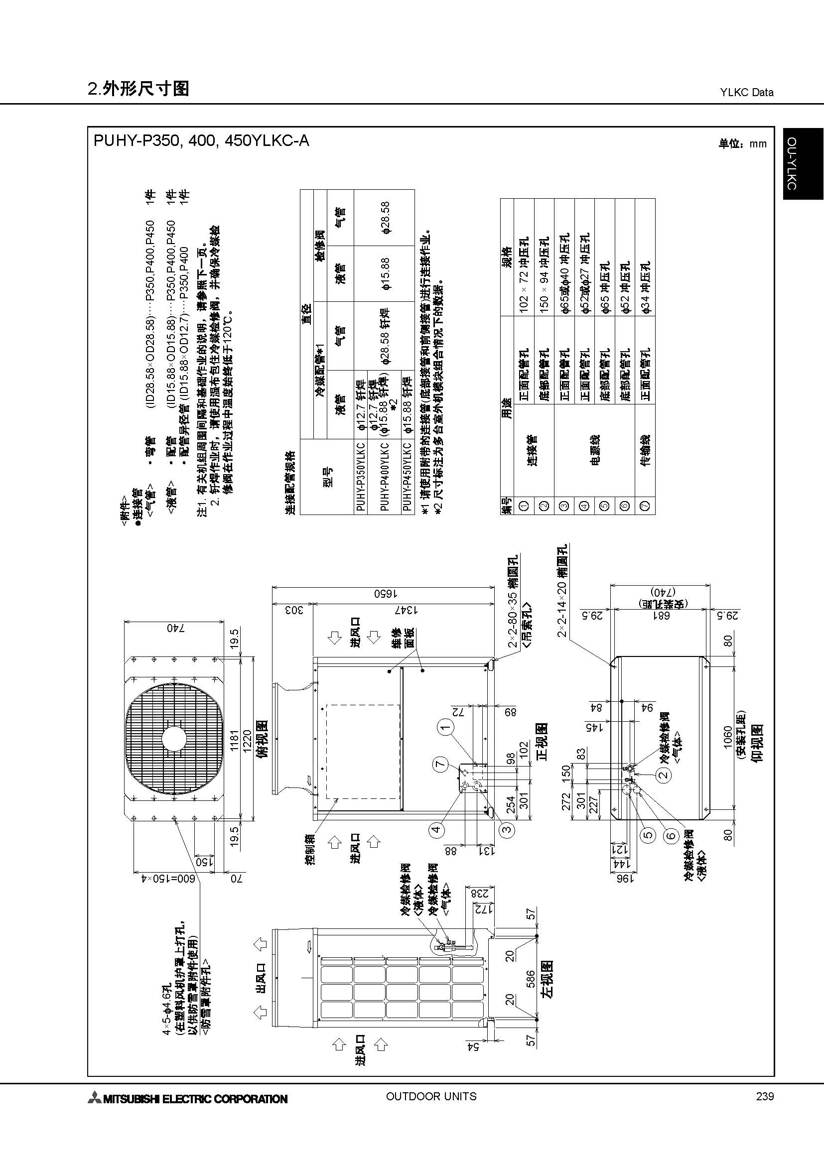 三菱电机适用面积约495平米多联分体式空调室外机单模块puhyp400ylkca