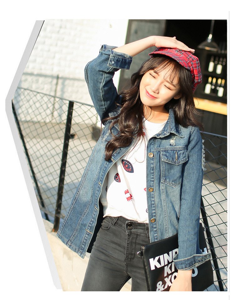 娇米诗2017春季新款宽松休闲女式牛仔风衣外