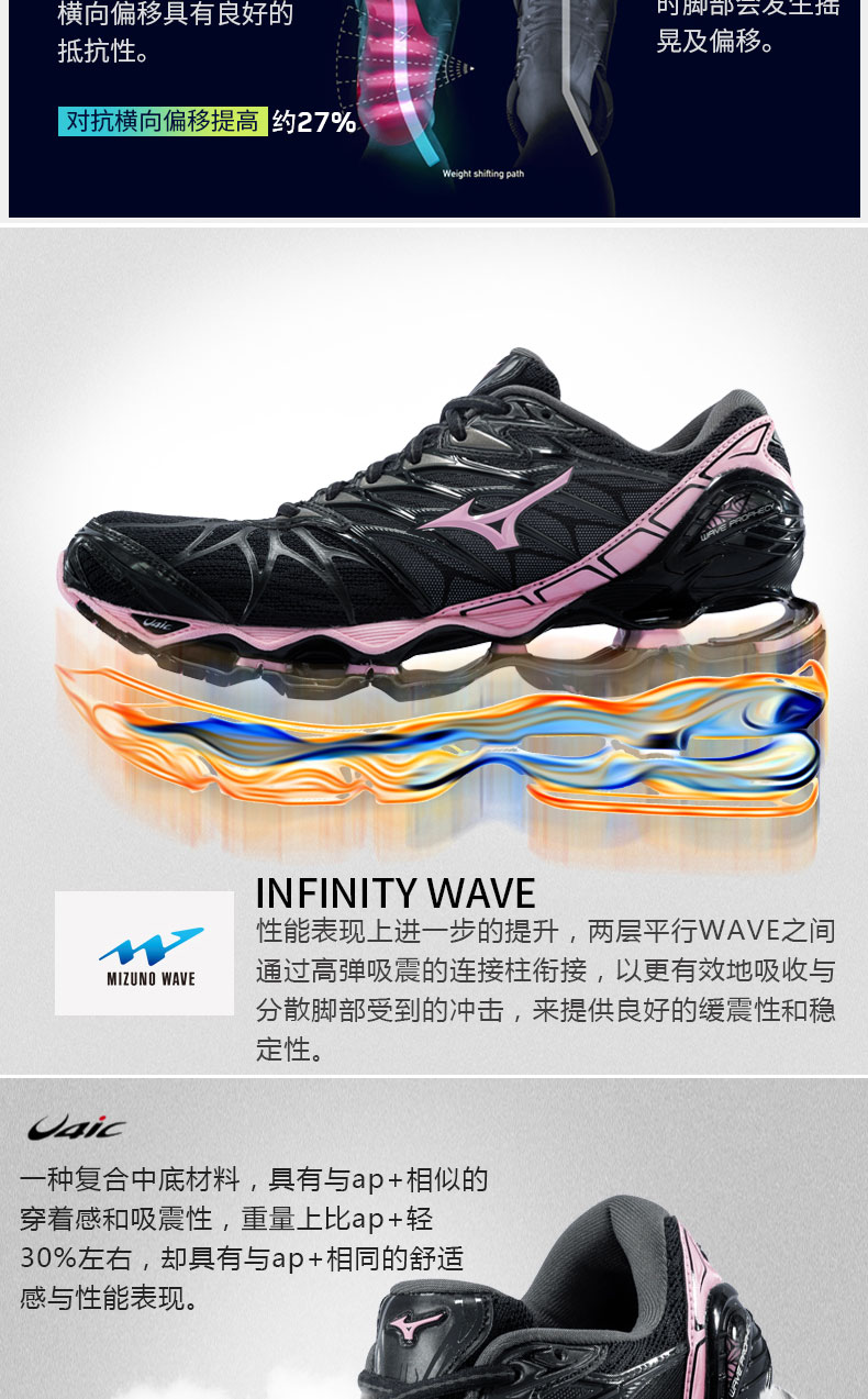 mizuno美津浓女款减震跑步鞋waveprophecy7wj1gd180034