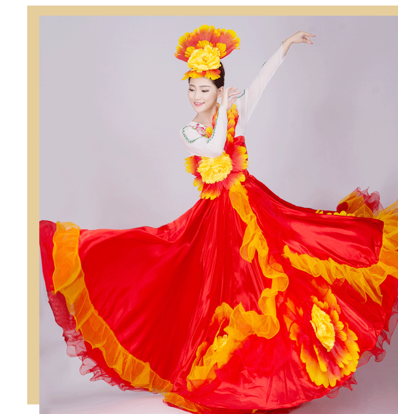 开场舞大摆裙演出服装720长袖连衣裙交谊舞5