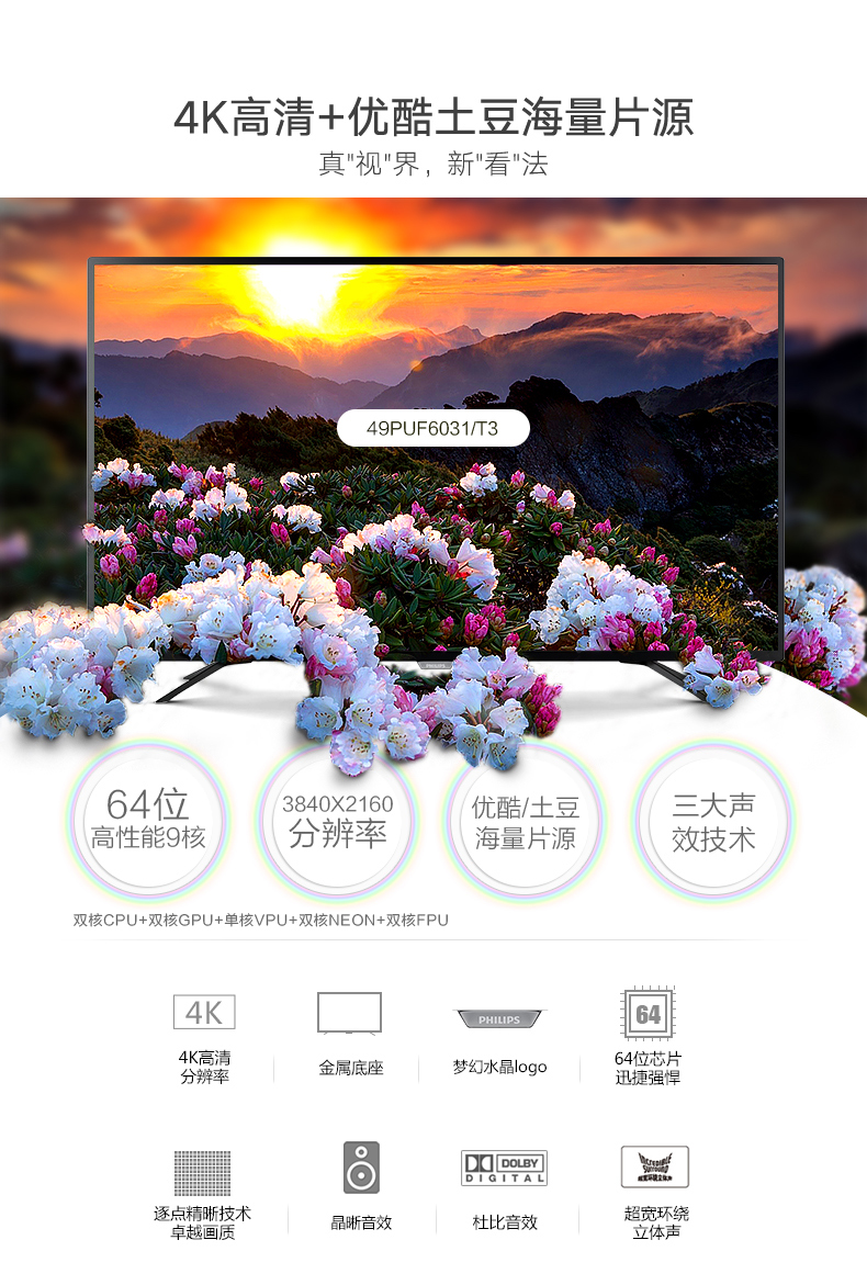 飞利浦电视49PUF6031/T3