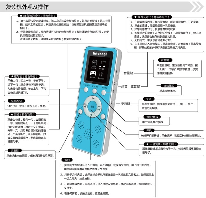 listeneer\/易听 MR01倾听者 mp3复读机 智能断