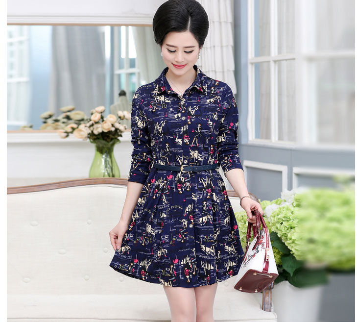 2017春夏新款中老年女式连衣裙翻领短裙妈妈