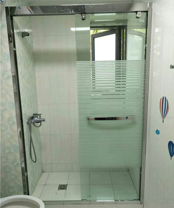 淋浴房弧扇形整体浴室移门钢化防爆玻璃屏风简易淋浴房一字形玫瑰金不