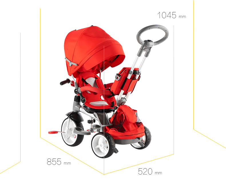 小虎子 MODI系列高端儿童三轮车 婴儿手推车 宝宝自行车T500 红色