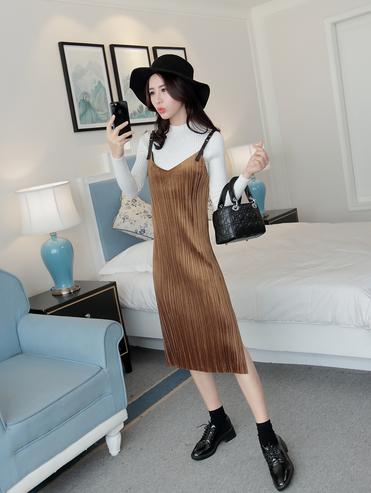 魅言魅语2017实拍小香风套装裙韩版半高领毛