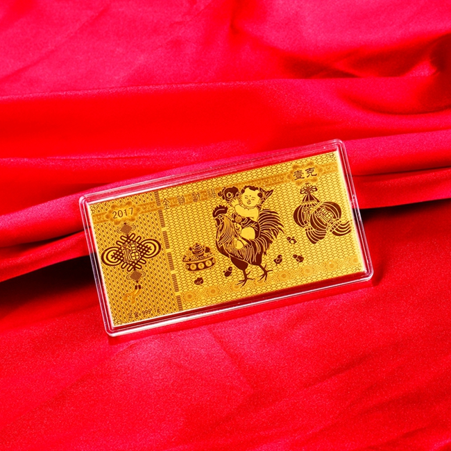 钻石快线 金鸡献福 黄金金钞1克 黄金金条金票