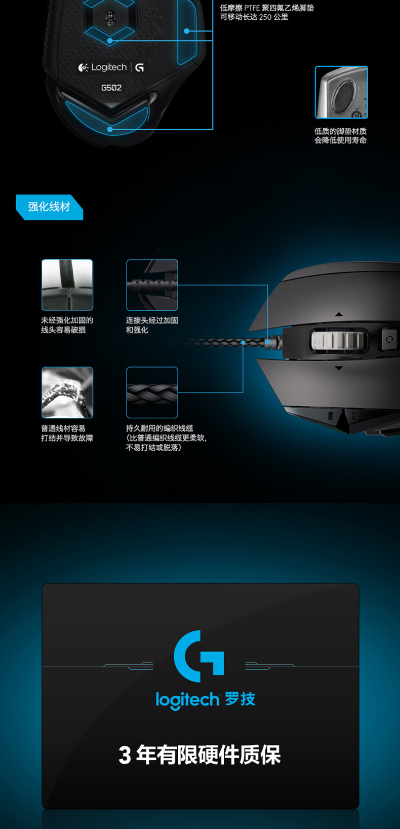 罗技（Logitech）G502 RGB自适应游戏鼠标 黑色（910-004620）