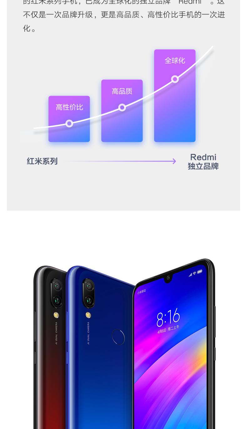 小米(mi) redmi 红米7 骁龙632 八核处理器 全网通版 4gb 64gb 梦幻蓝