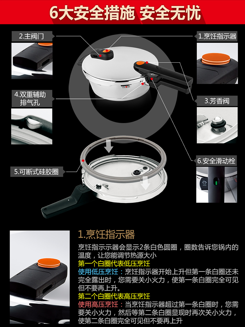 菲仕乐（fissler）高压锅 600440020030 橙色沸点22厘米2.5升高速快锅高压锅压力锅