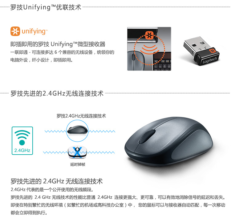 罗技（Logitech）M235无线鼠标 黑色(910-002692)